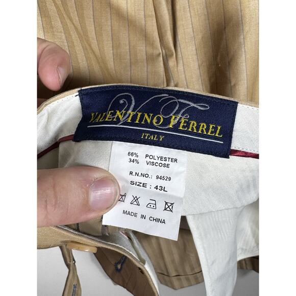 Valentino Ferrel Superior 150’s Beige Pinstripe Suit Jacket 48L / Pants 43L - Picture 12 of 12